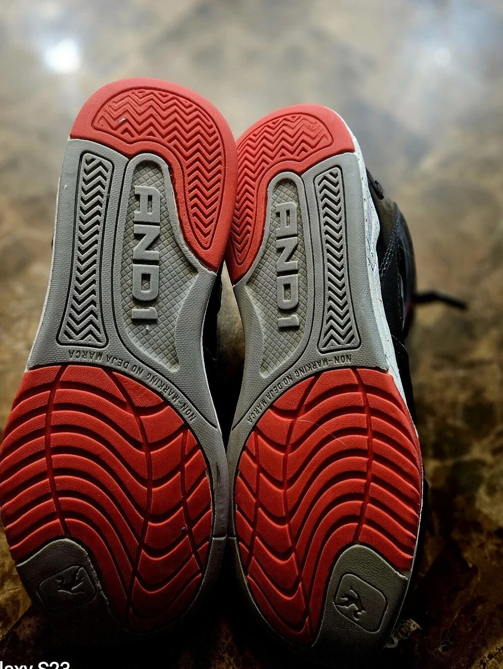 AND1 Lace-up High Top Basketball in a black and red colorway, Big Boy's Size 6
